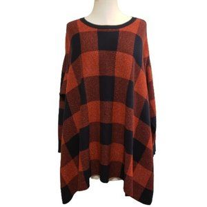 Like New Tommy Hilfiger Red Buffalo Check Plaid Oversized Sweater Poncho Size L
